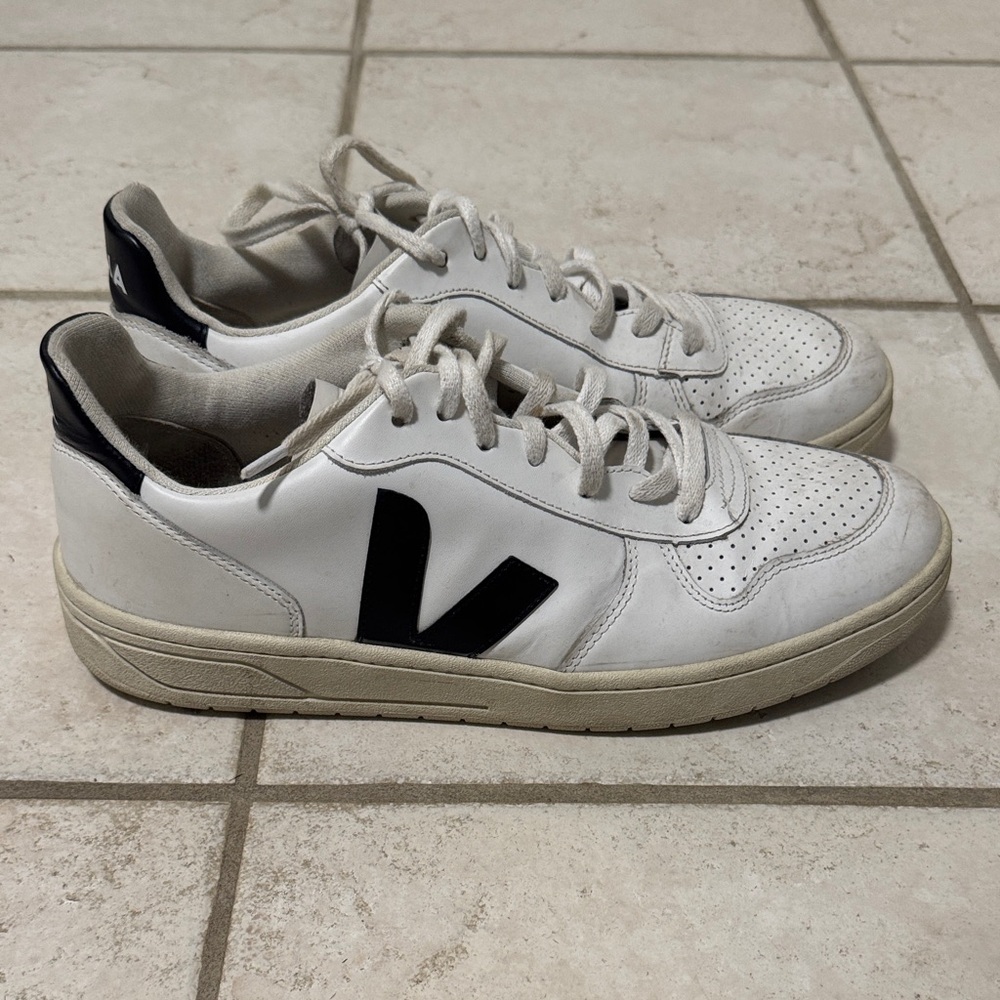 Veja Men's White Sneakers with Black Accents